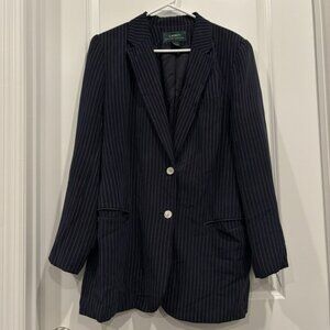 Lauren Ralph Lauren Womens 16 XL Navy Pinstripe Silk Suit Jacket Blazer Lined